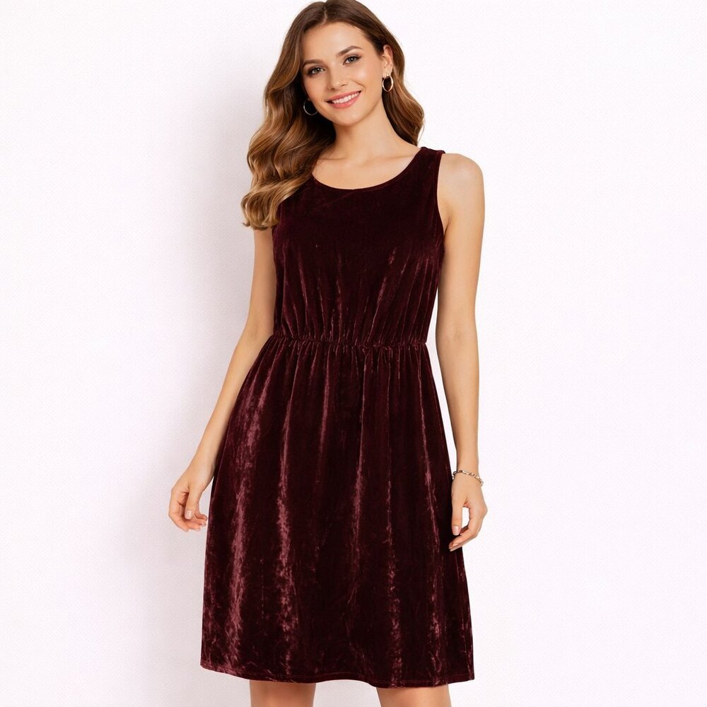 J Jill maroon/Burgandy berry color rayon/silk crushed velvet dress size M